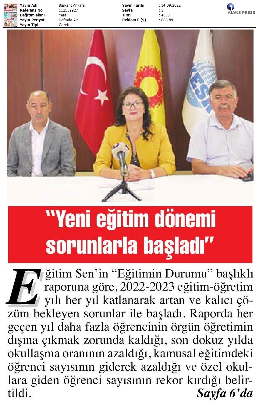 "Yeni Eğitim Dönemi Sorunlarla Başladı" / Başkent Ankara