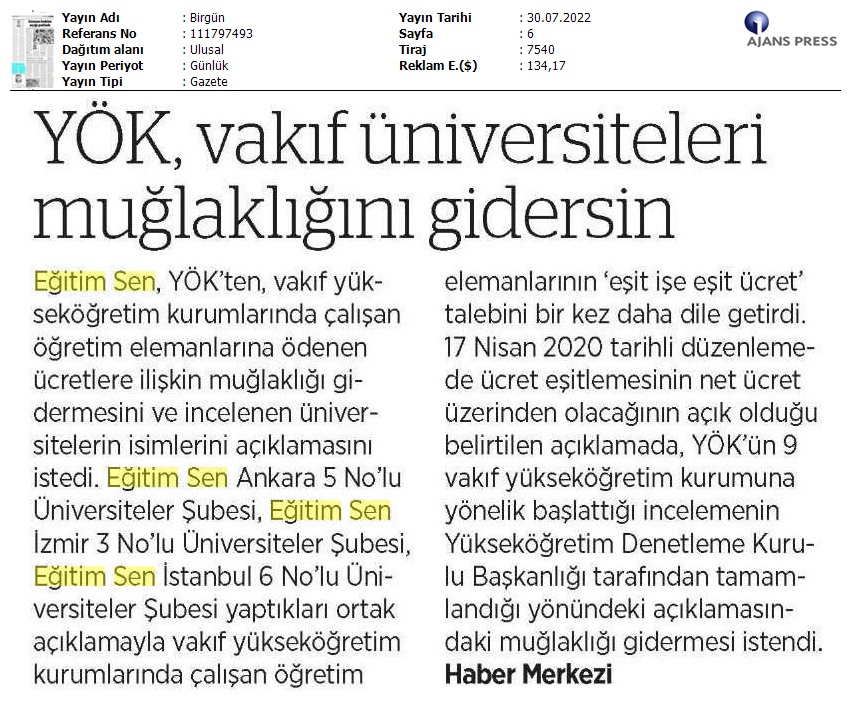 YÖK, Vakıf Üniversiteleri Muğlaklığını Gidersin / BirGün