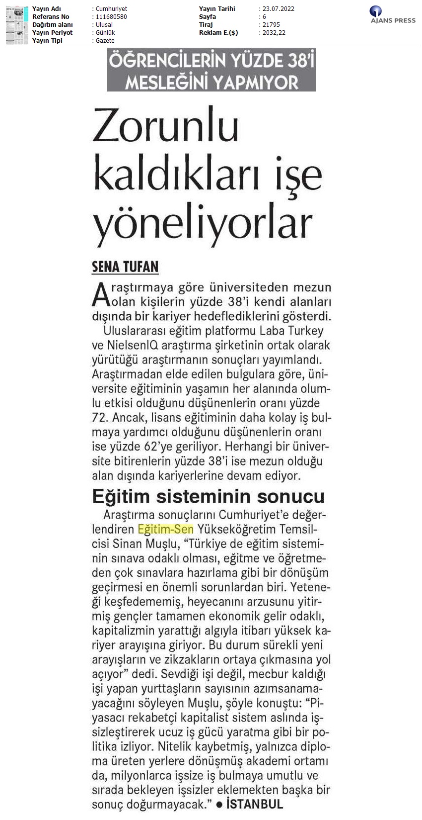 Zorunlu Kaldıkları İşe Yöneliyorlar / Cumhuriyet