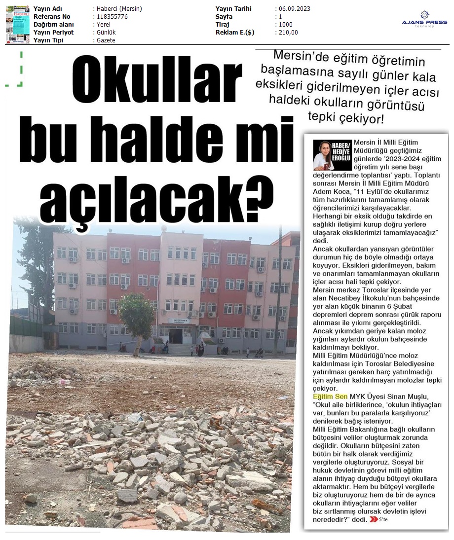 Okullar Bu Halde mi Açılacak? / Haberci (Mersin)