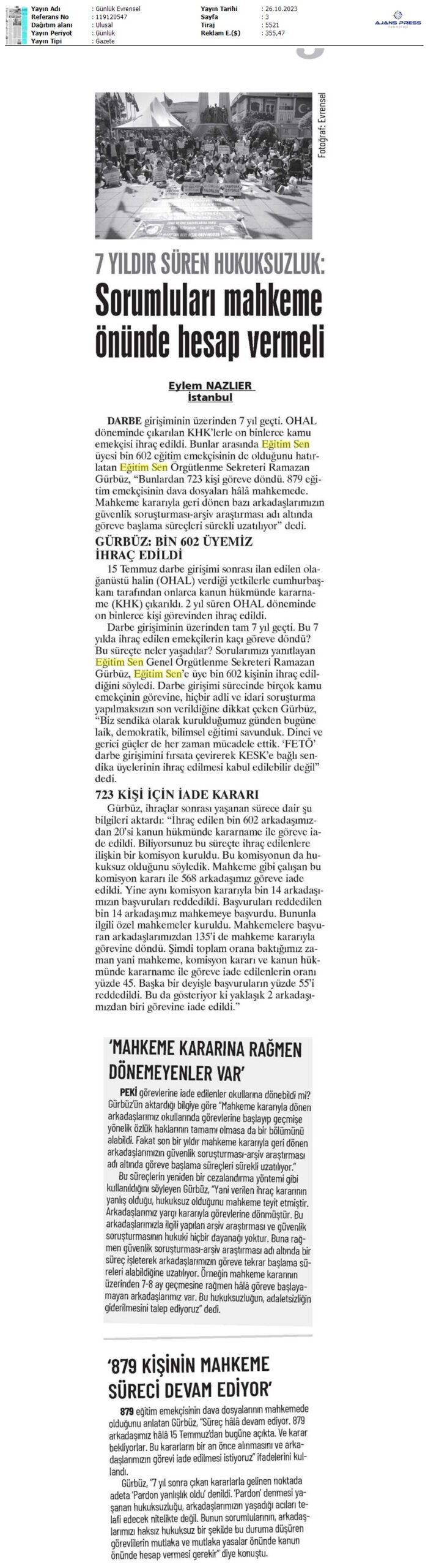 7 Yıldır Süren Hukuksuzluk: Sorumluları Mahkeme Önünde Hesap Vermeli / Evrensel