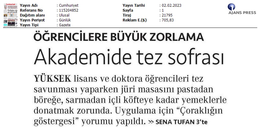 Akademide Tez Sofrası / Cumhuriyet