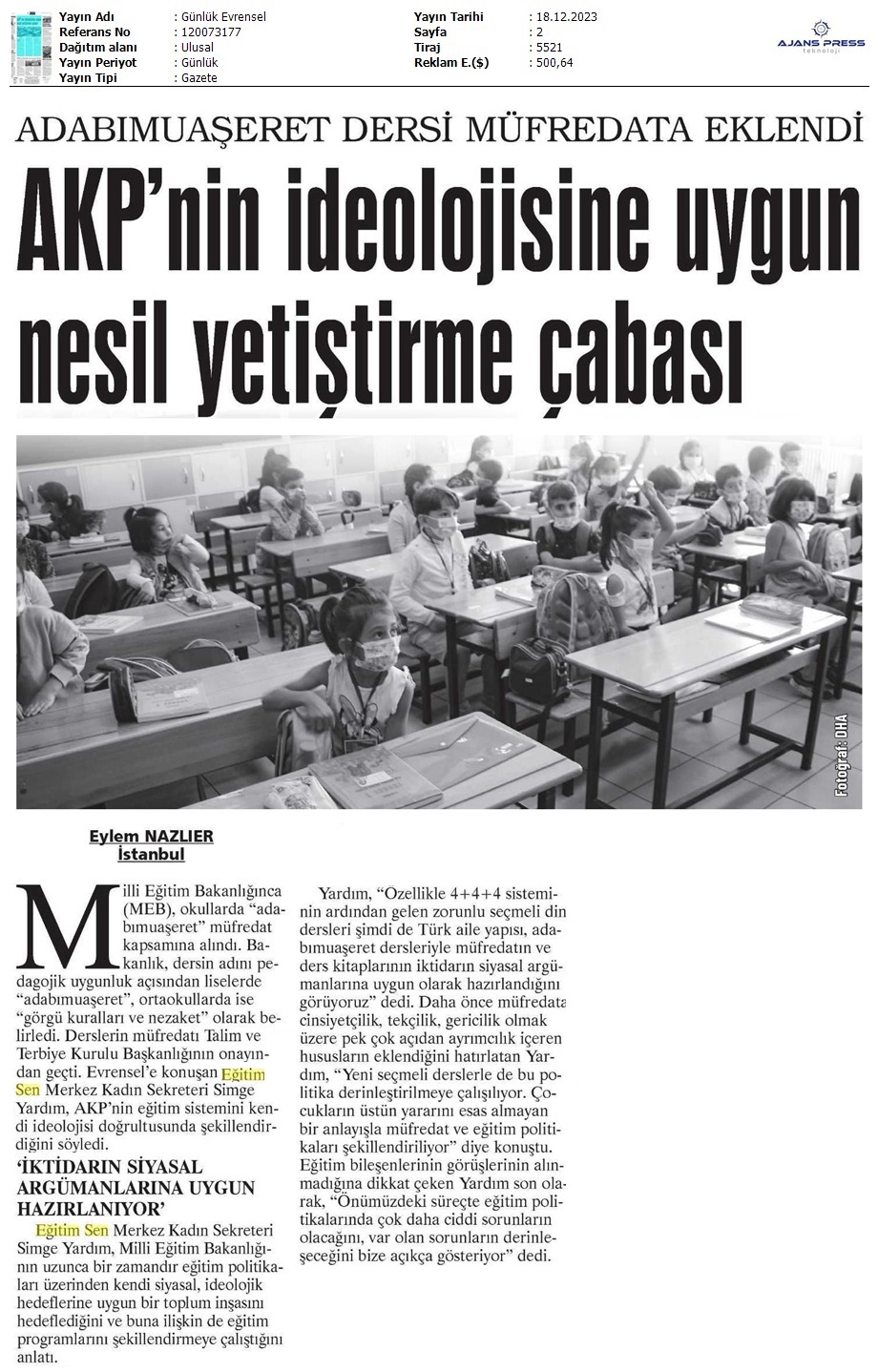 AKP'nin İdeolojisine Uygun Nesil Yetiştirme Çabası / Evrensel