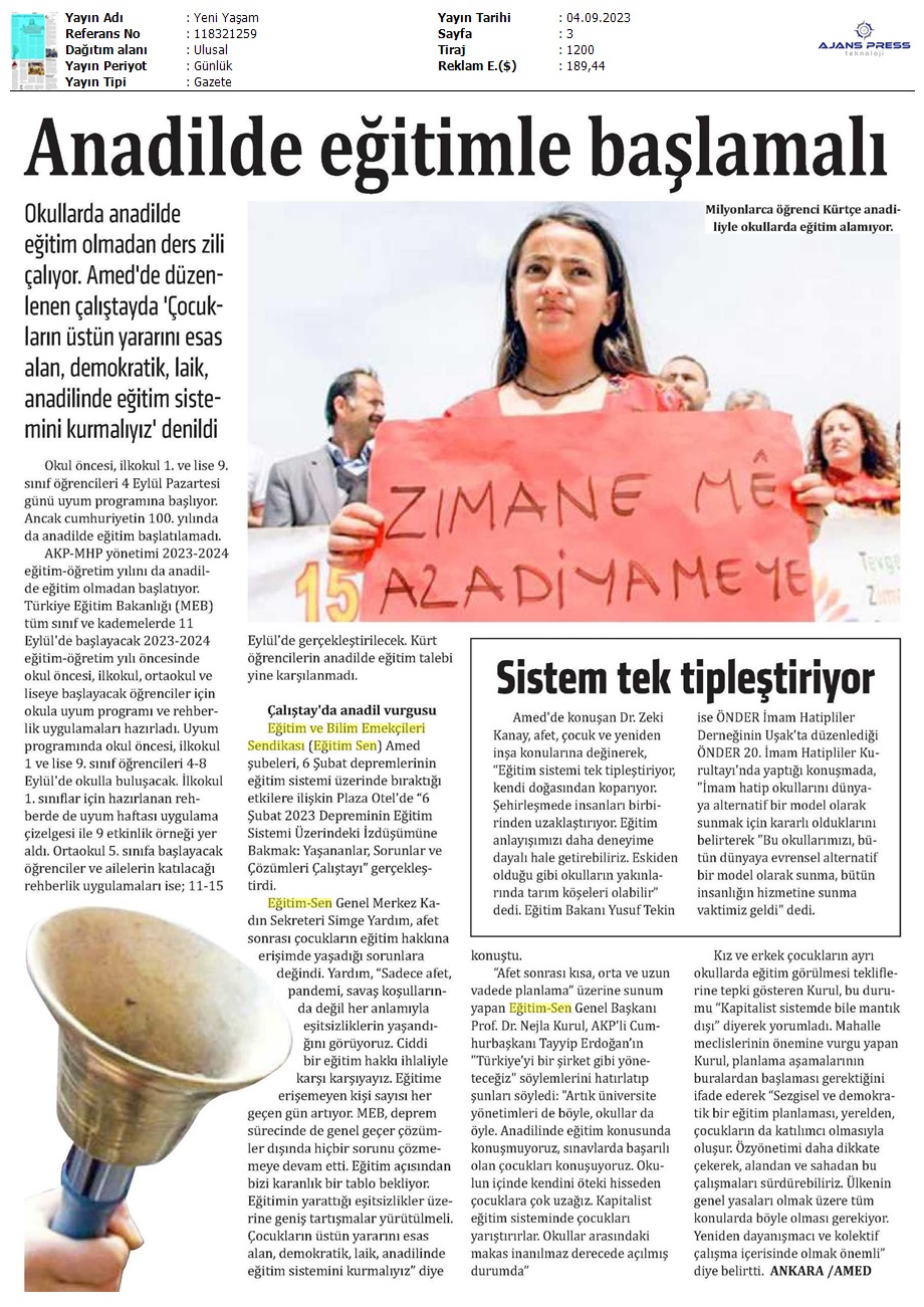 Anadilde Eğitimle Başlamalı / Yeni Yaşam