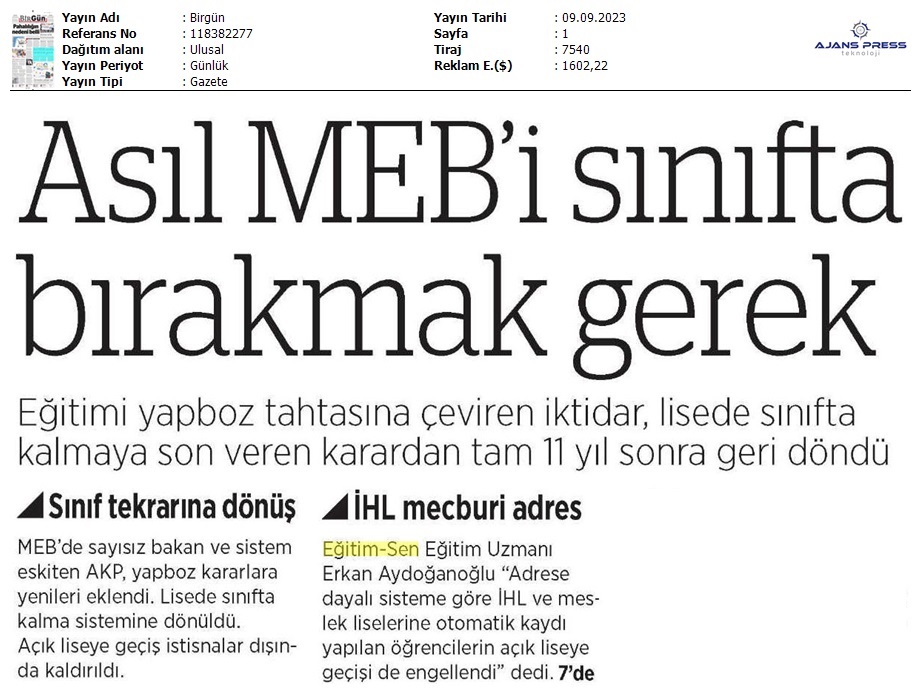 Asıl MEB'i Sınıfta Bırakmak Gerek / Birgün