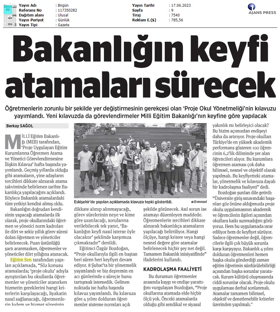 Bakanlığın Keyfi Atamaları Sürecek / BirGün