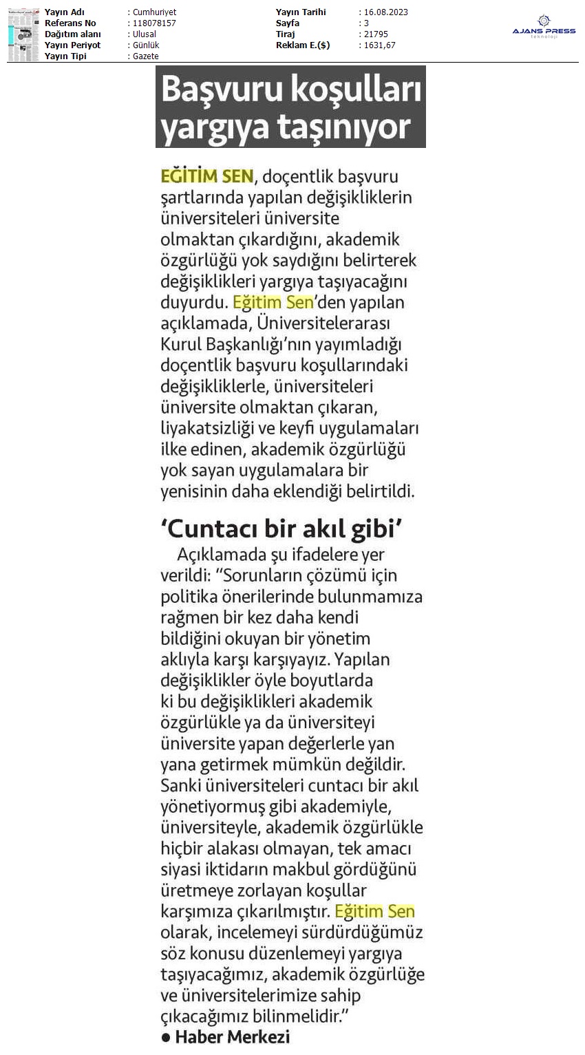 Başvuru Koşulları Yargıya Taşınıyor / Cumhuriyet