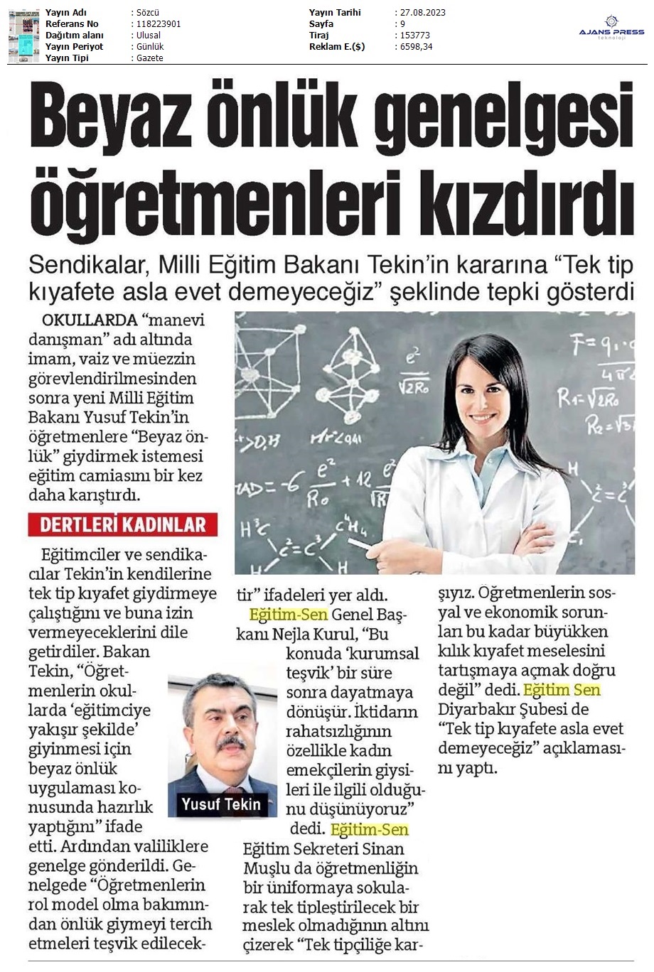 Beyaz Önlük Genelgesi Öğretmenleri Kızdırdı / Sözcü