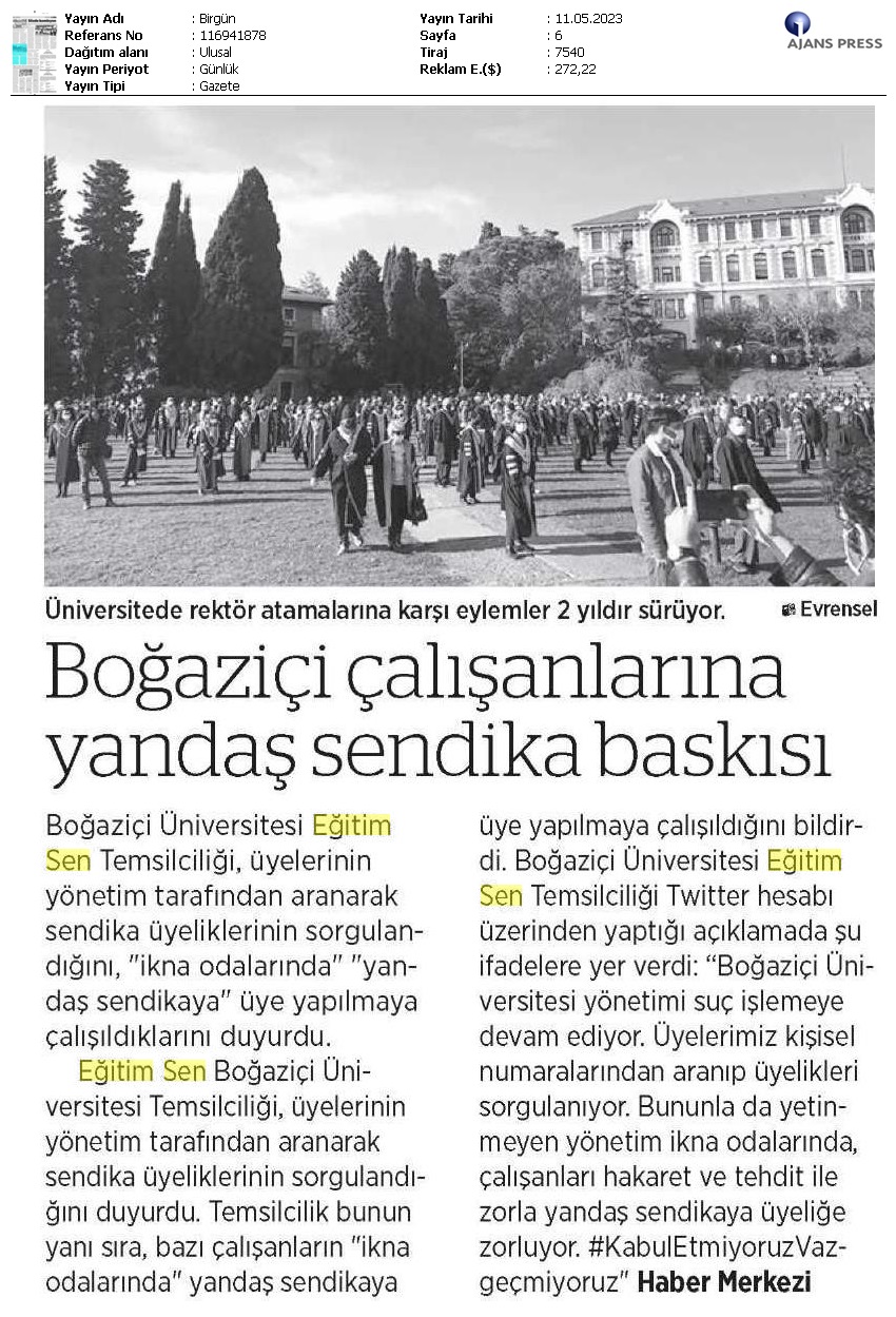 Boğaziçi Çalışanlarına Yandaş Sendika Baskısı / BirGün