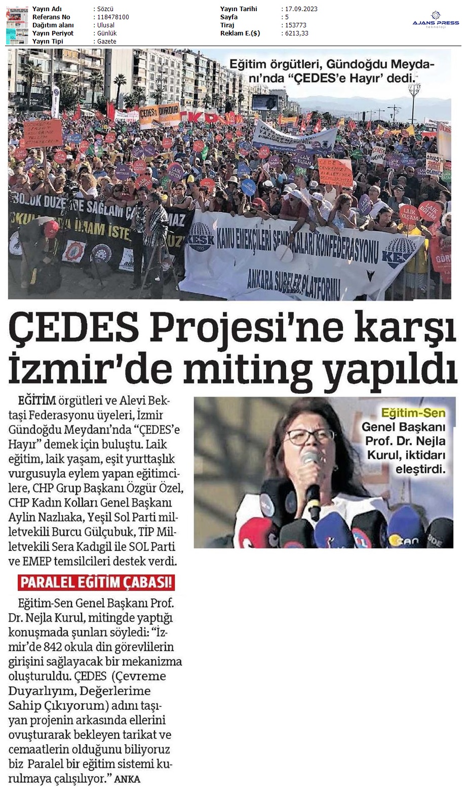 ÇEDES Projesine Karşı İzmir'de Miting Yapıldı / Sözcü