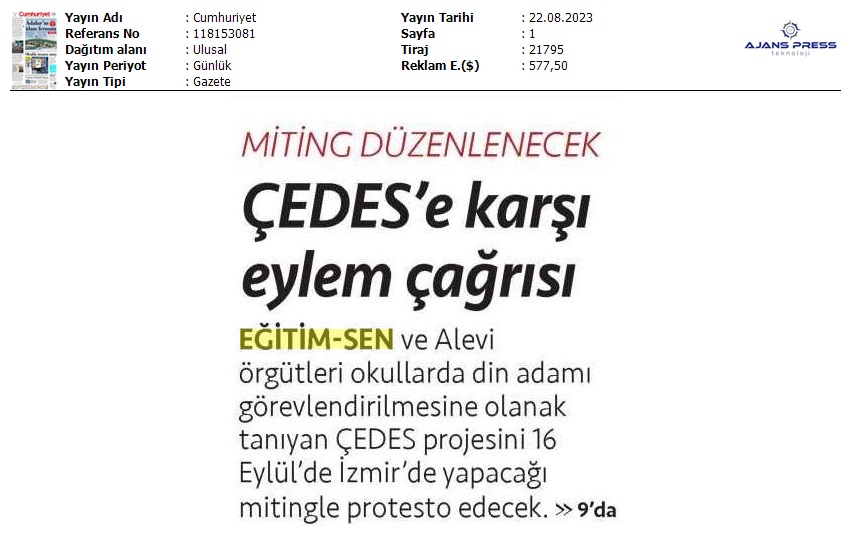 ÇEDES'e Karşı Eylem Çağrısı / Cumhuriyet