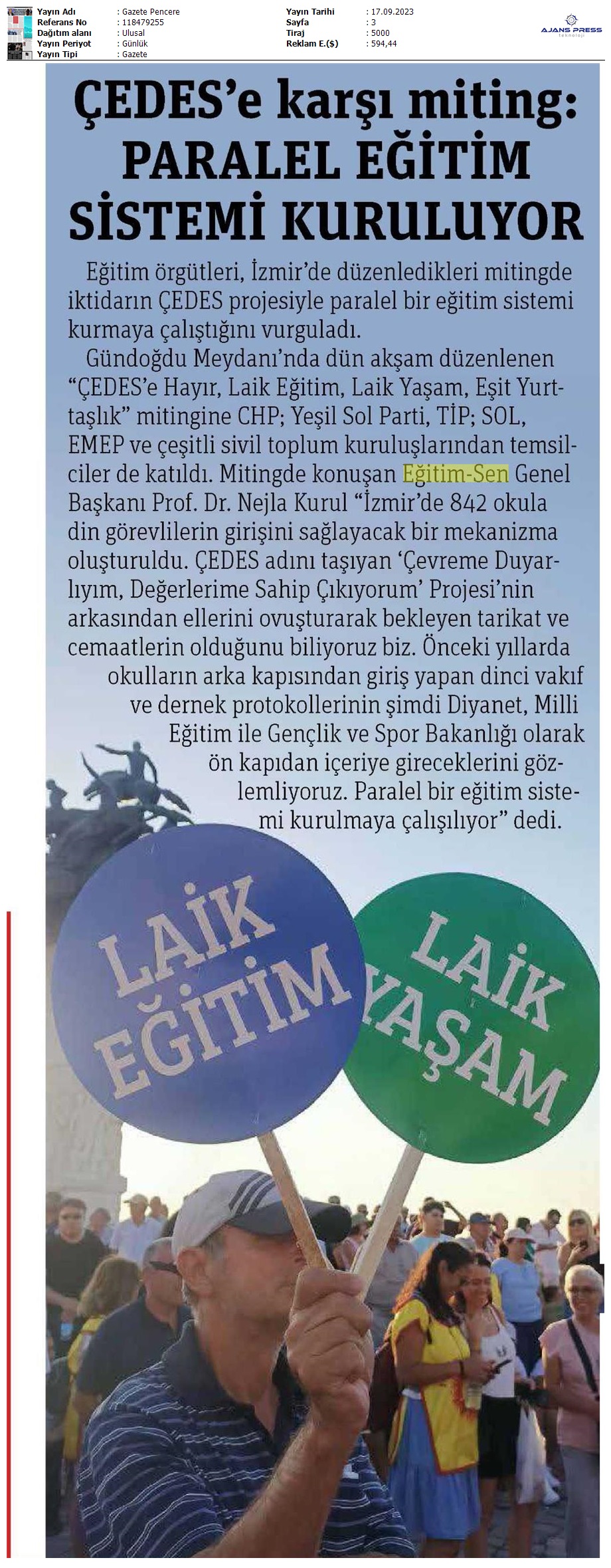 ÇEDES'e Karşı Miting: Paralel Eğitim Sistemi Kuruluyor / Gazete Pencere