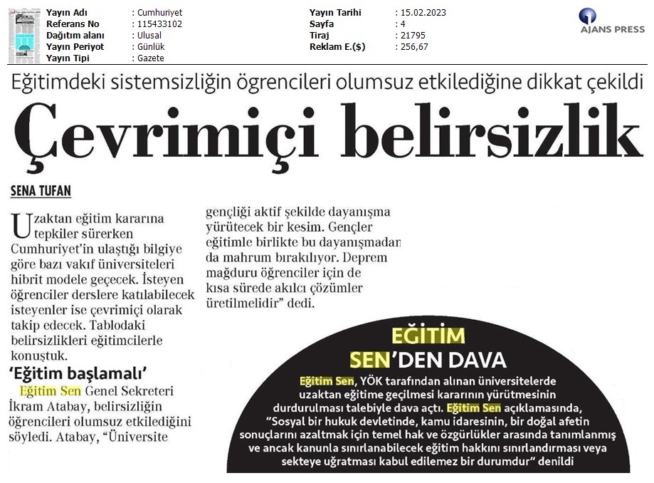 Çevrimiçi Belirsizlik / Cumhuriyet