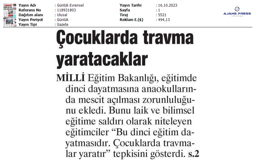 Çocuklarda Travma Yaratacaklar / Evrensel