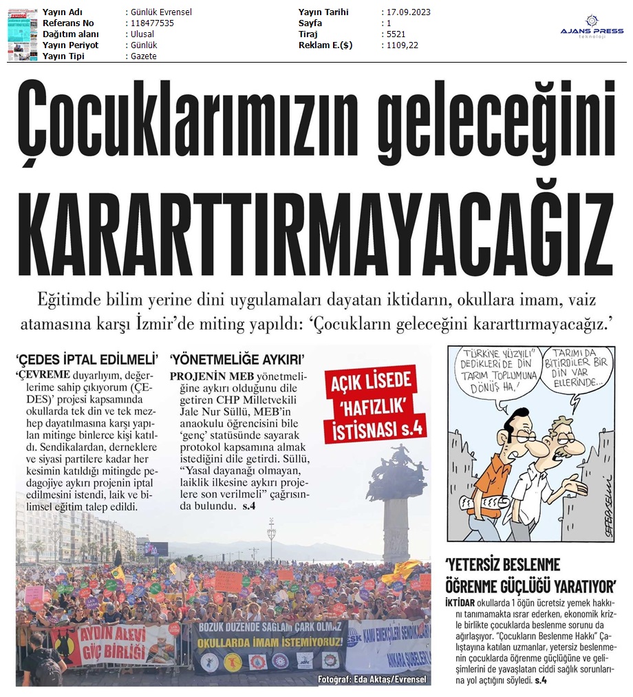 Çocuklarımızın Geleceğini Kararttırmayacağız / Evrensel