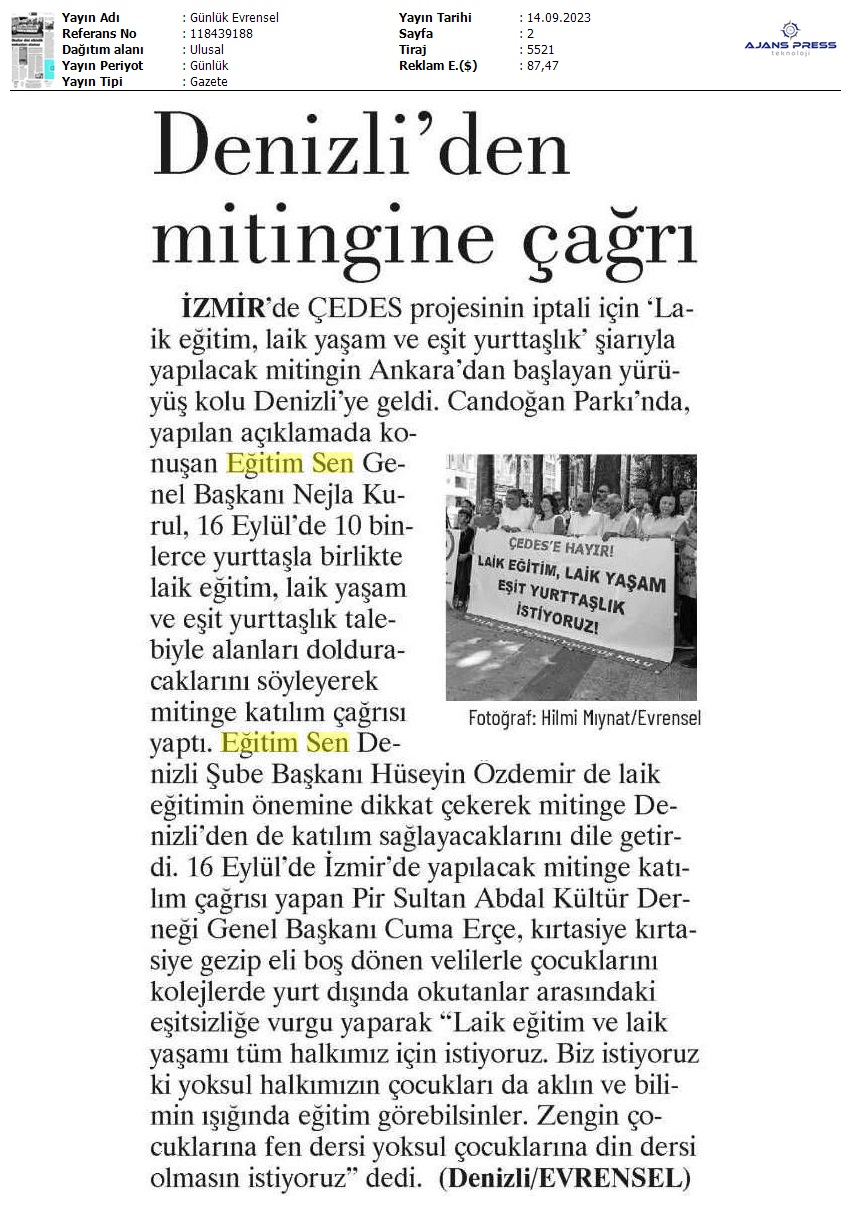 Denizli'den İzmir Mitingine Çağrı / Evrensel