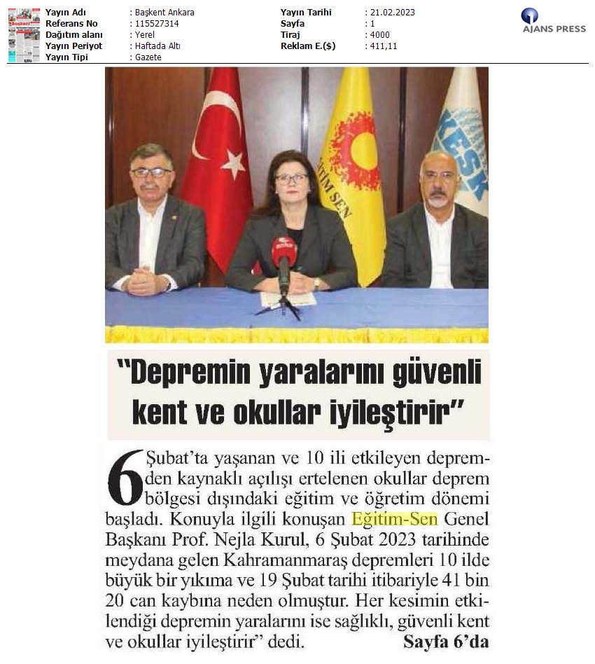 “Depremin Yaralarını Güvenli Kent ve Okullar İyileştirir” / Başkent Ankara