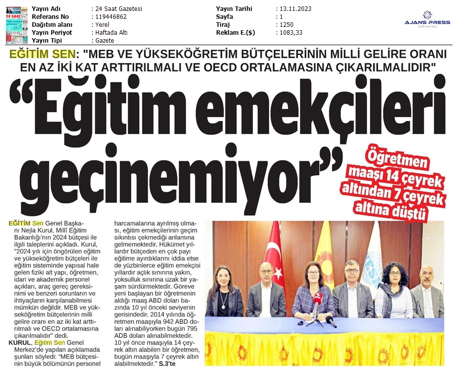 "Eğitim Emekçileri Geçinemiyor" / 24 Saat Gazetesi