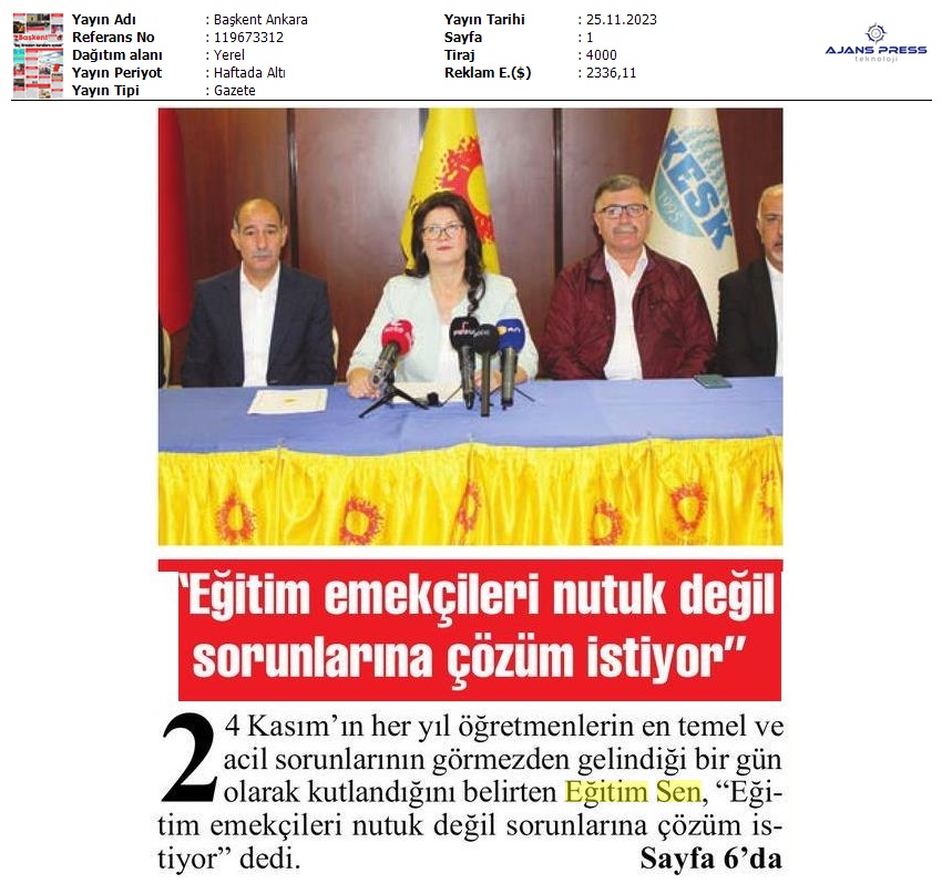 “Eğitim Emekçileri Nutuk Değil Sorunlarına Çözüm İstiyor” / Başkent Ankara