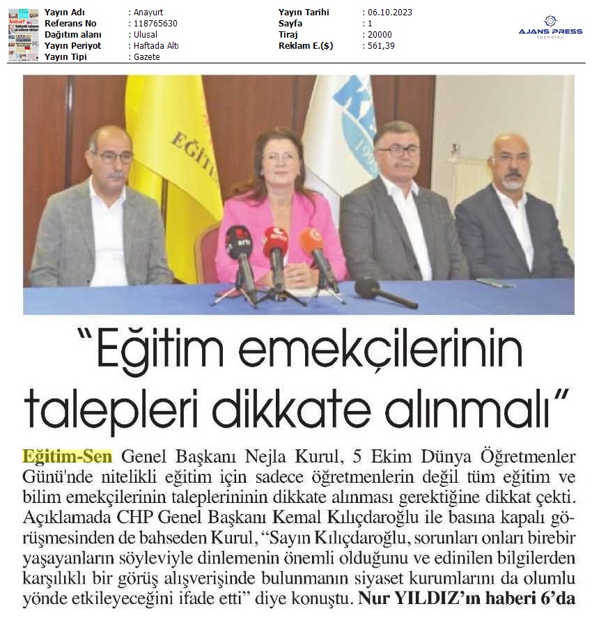 "Eğitim Emekçilerinin Talepleri Dikkate Alınmalı" / Anayurt
