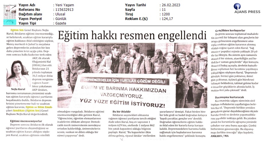 Eğitim Hakkı Resmen Engellendi / Yeni Yaşam