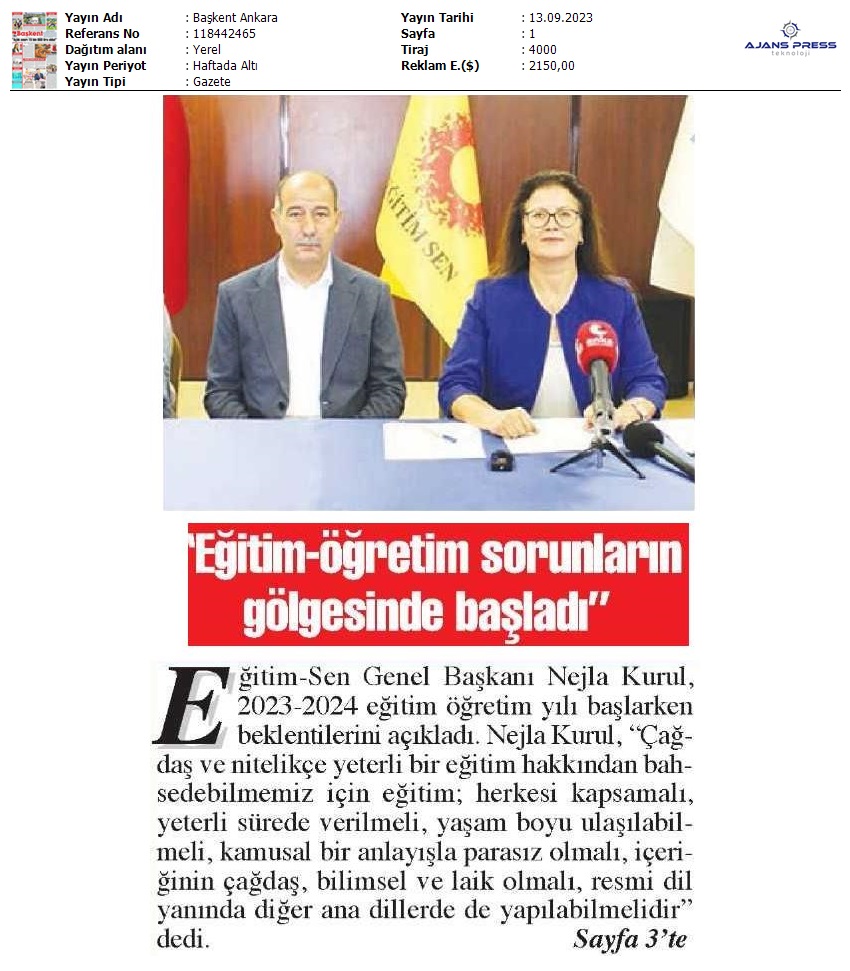 "Eğitim Öğretim Sorunların Gölgesinde Başladı" / Başkent Ankara