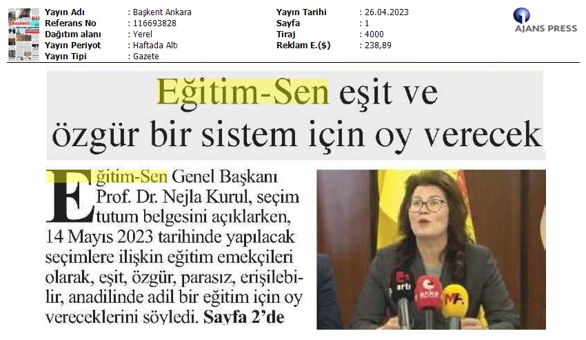 Eğitim Sen, Eşit ve Özgür Bir Sistem İçin Oy Verecek / Başkent Ankara