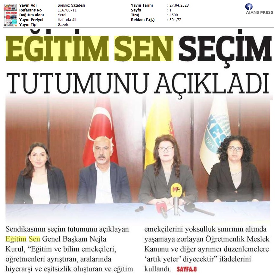 Eğitim Sen, Seçim Tutumunu Açıkladı / Sonsöz Gazetesi