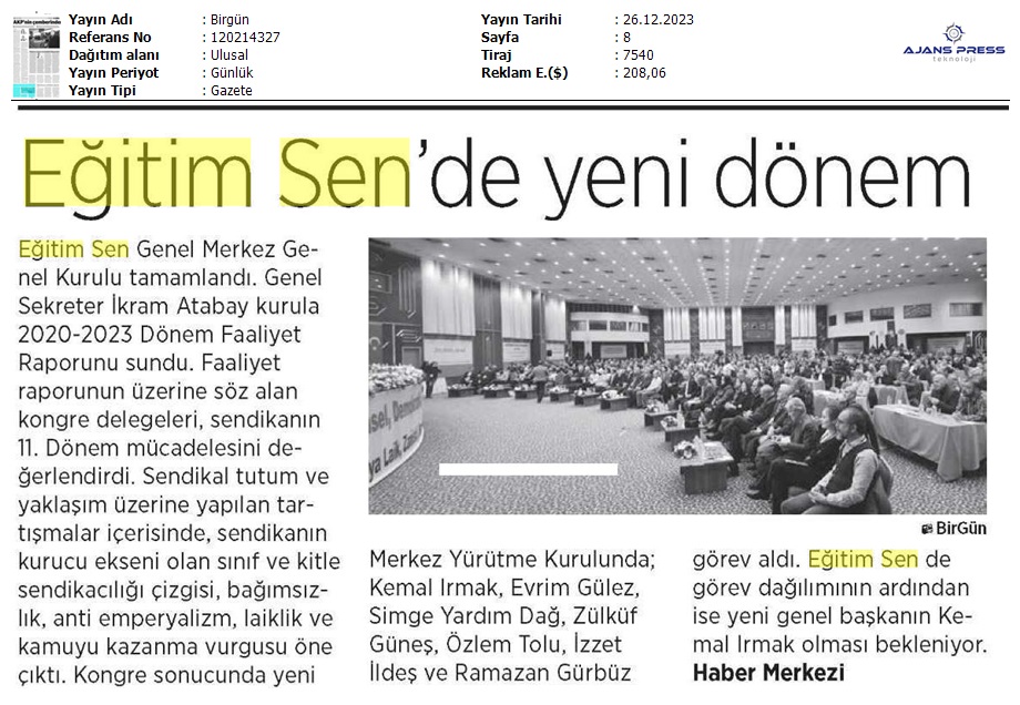 Eğitim Sen'de Yeni Dönem / Birgün