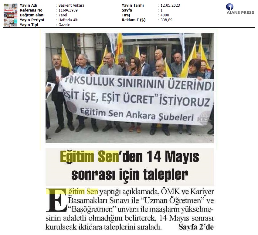 Eğitim Sen'den 14 Mayıs Sonrası İçin Talepler / Başkent Ankara