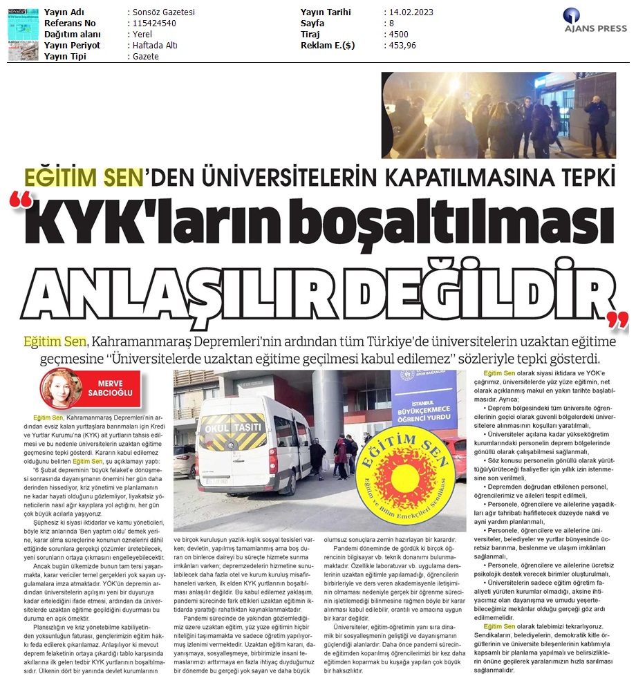 Eğitim Sen'den Üniversitelerin Kapatılmasına Tepki / Sonsöz Gazetesi
