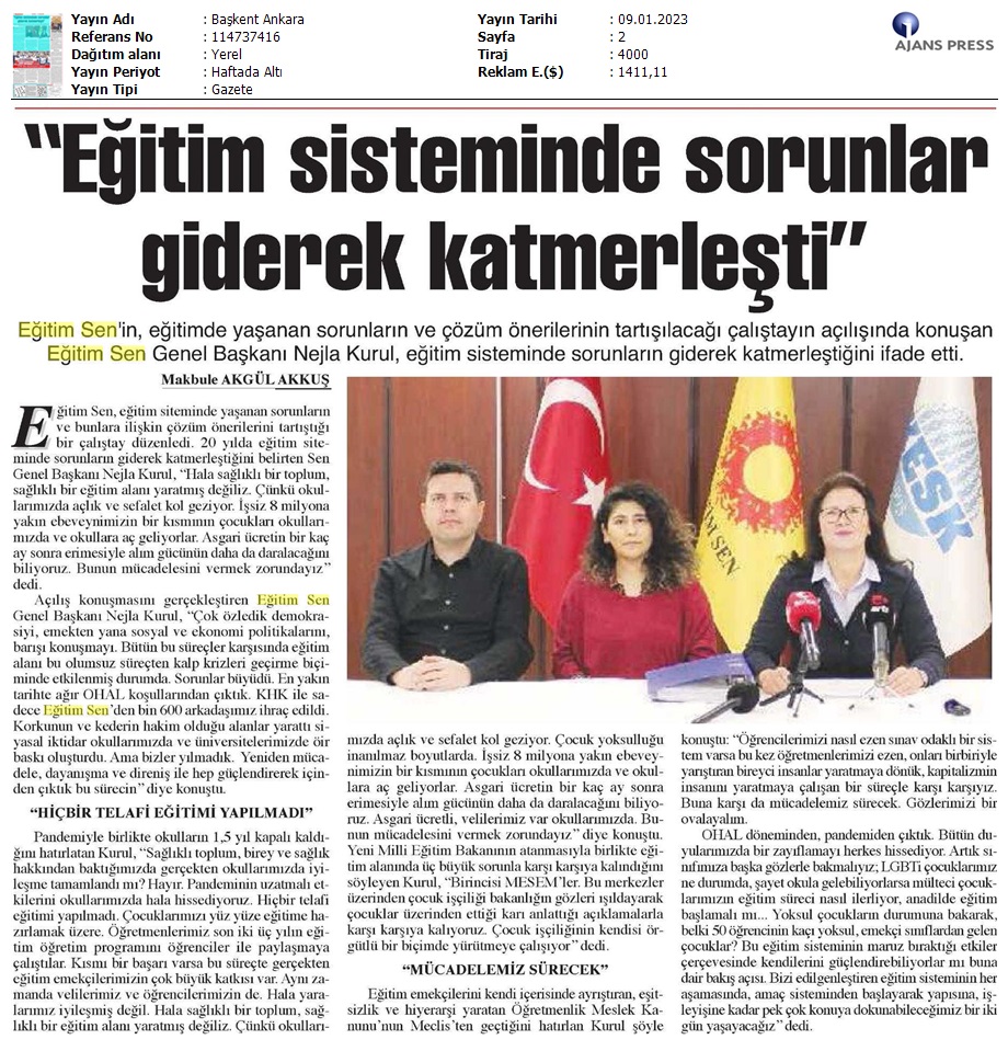 "Eğitim Sisteminde Sorunlar Giderek Katmerleşti" / Başkent Ankara