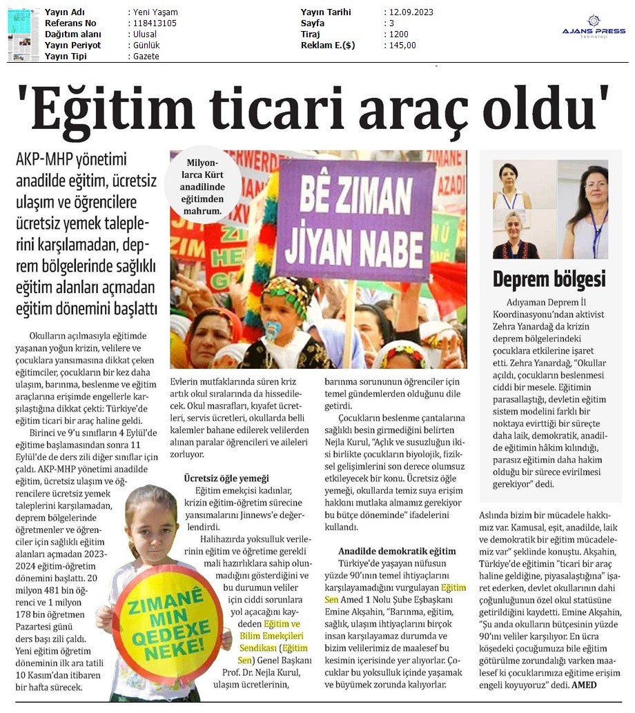 "Eğitim Ticari Araç Oldu" / Yeni Yaşam