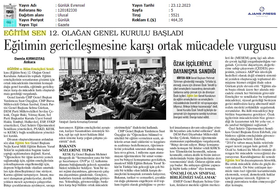Eğitimin Gericileşmesine Karşı Ortak Mücadele Vurgusu / Evrensel