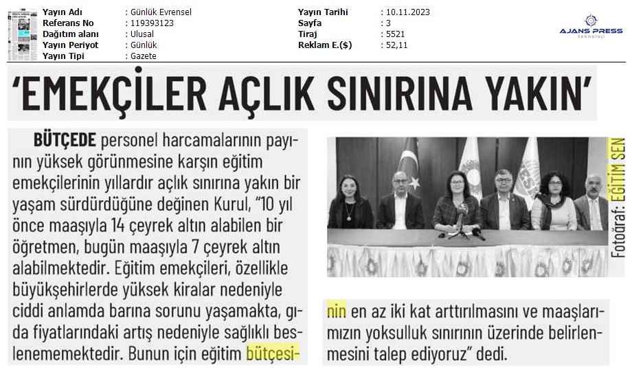 "Emekçiler Açlık Sınırına Yakın" / Evrensel