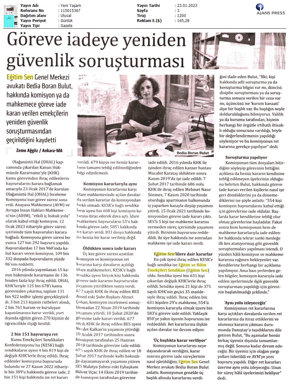 Göreve İadeye Yeniden Güvenlik Soruşturması / Yeni Yaşam