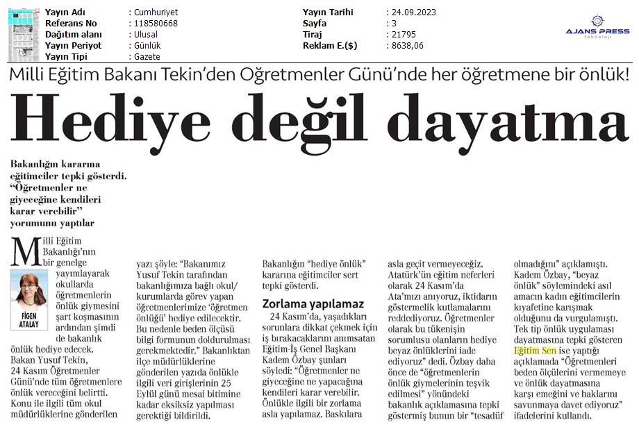 Hediye Değil Dayatma / Cumhuriyet
