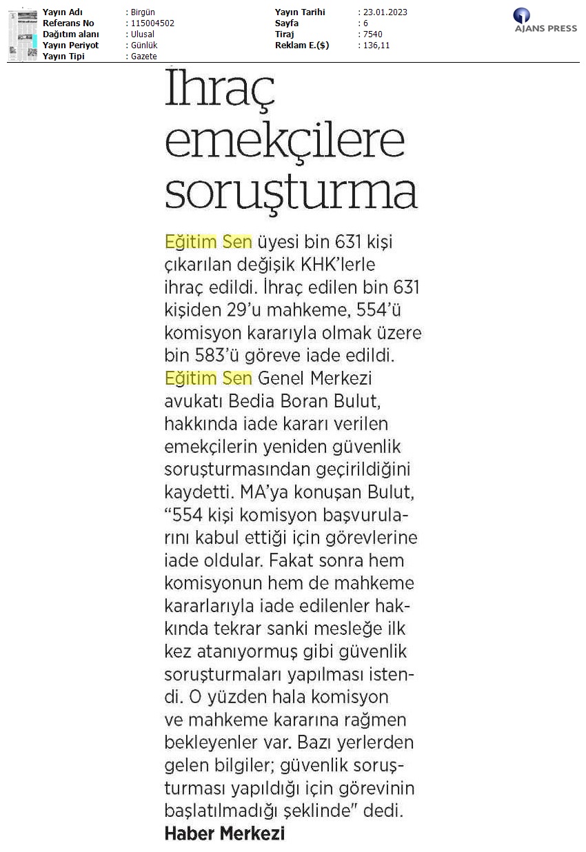 İhraç Emekçilere Soruşturma / BirGün