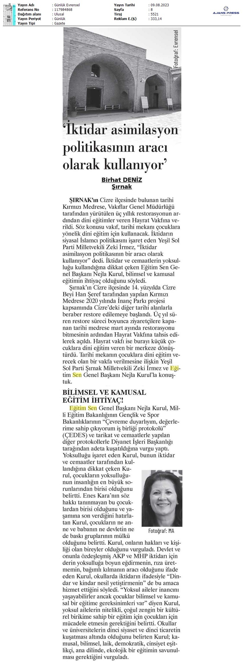 "İktidar Asimilasyon Politikasının Aracı Olarak Kullanıyor" / Evrensel