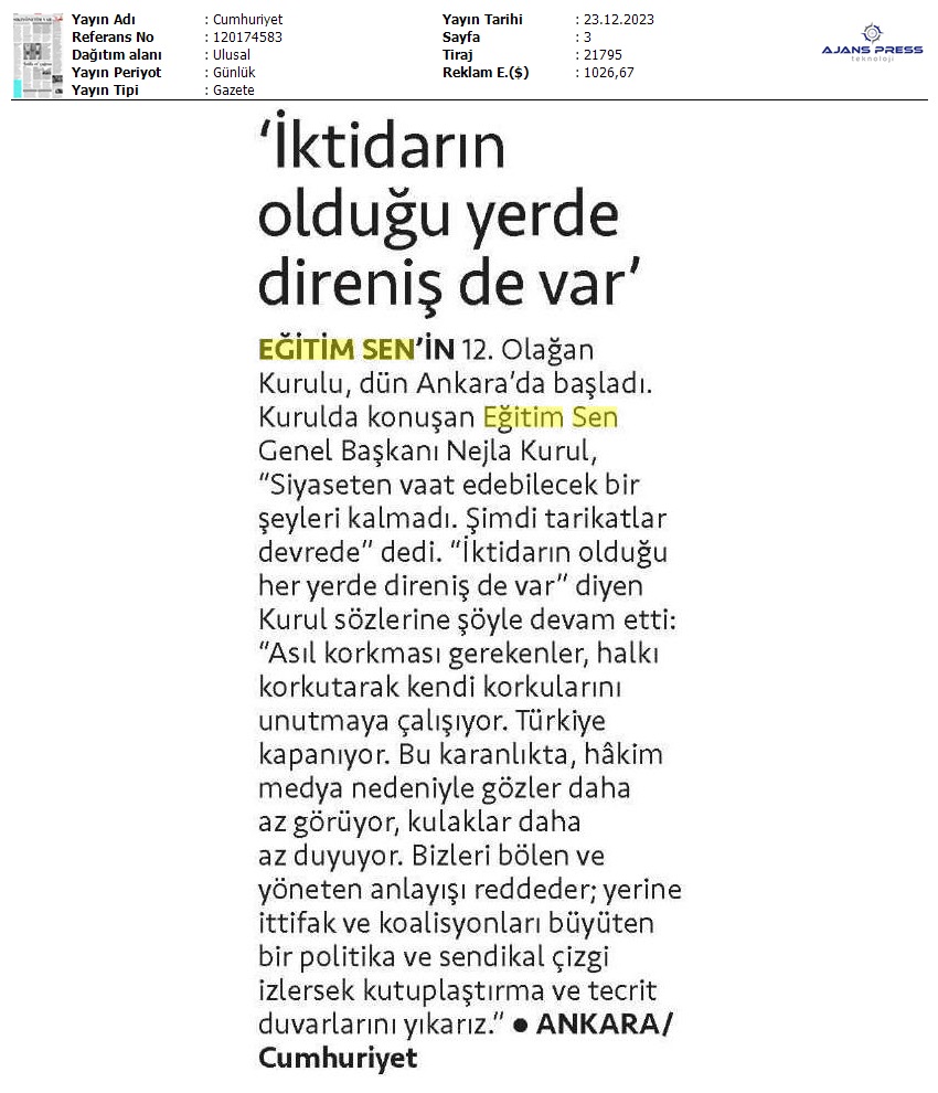 "İktidarın Olduğu Yerde Direniş de Var" / Cumhuriyet