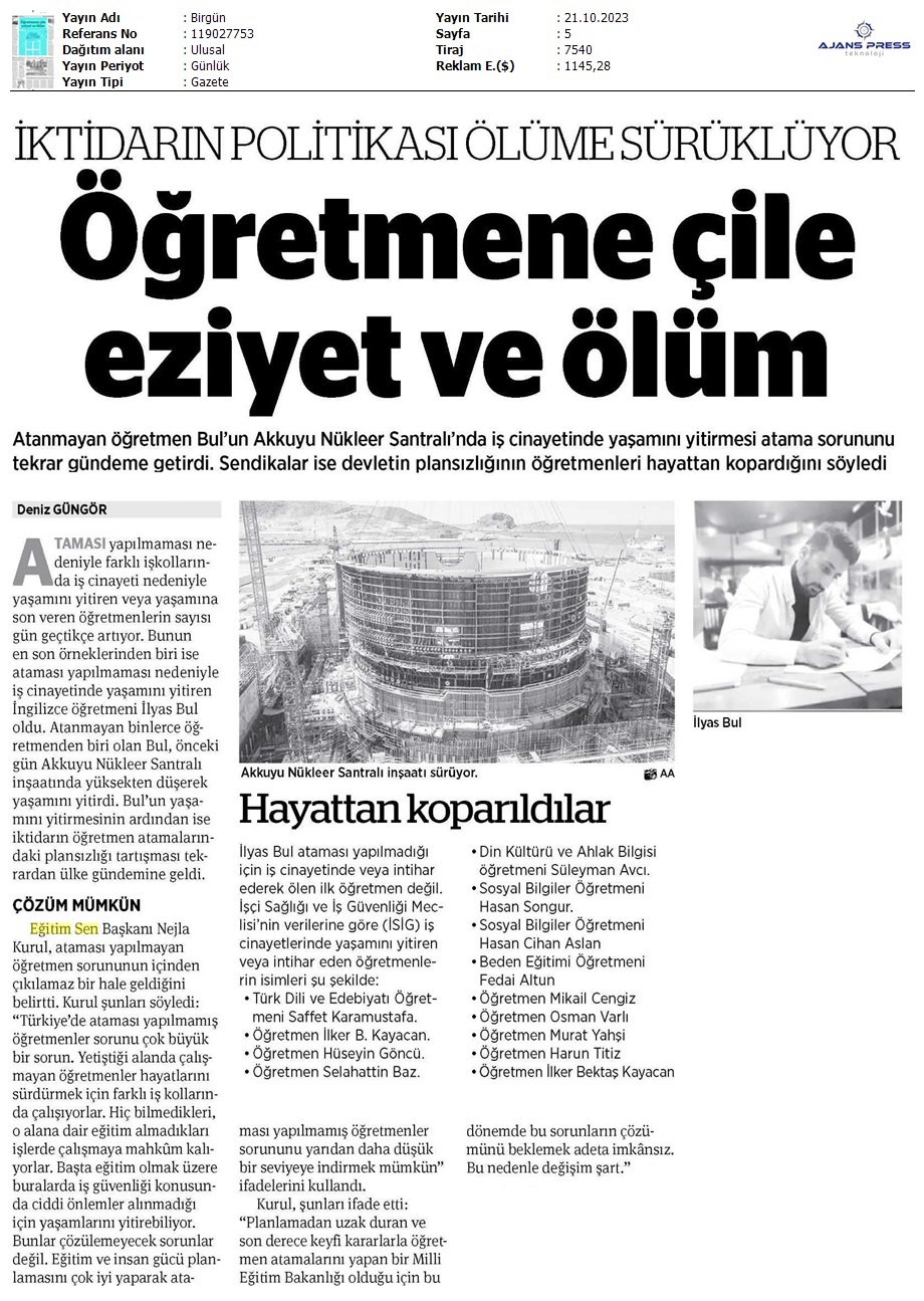 İktidarın Politikası Ölüme Sürüklüyor / Birgün