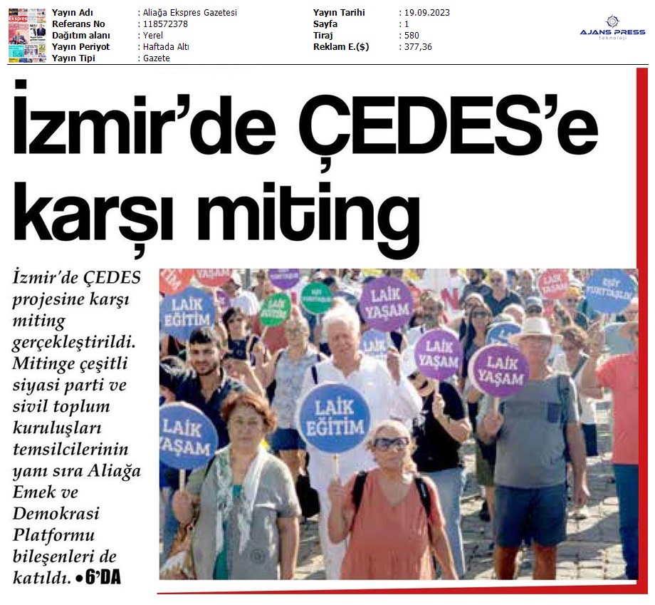 İzmir'de ÇEDES'e Karşı Miting / Aliağa Ekspres Gazetesi