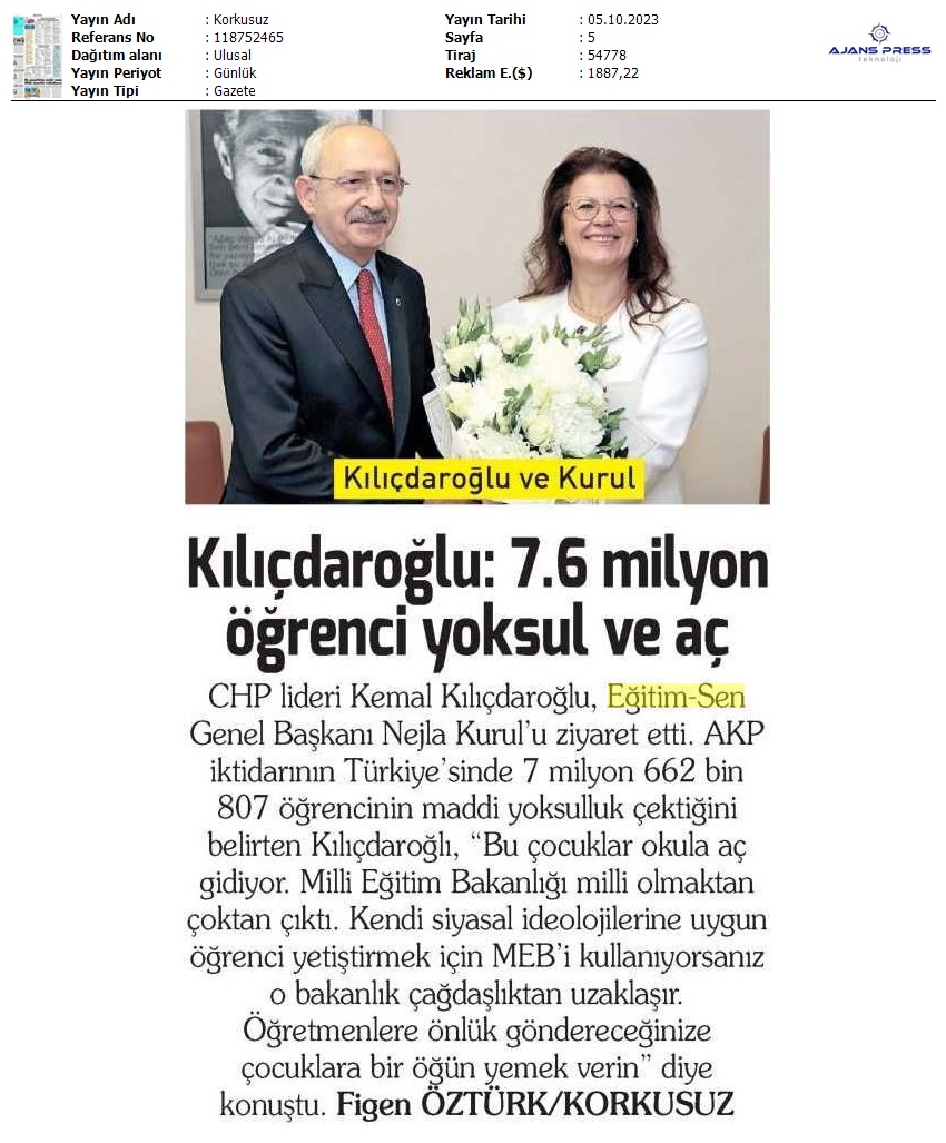 Kılıçdaroğlu: 7.6 Milyon Öğrenci Yoksul ve Aç / Korkusuz