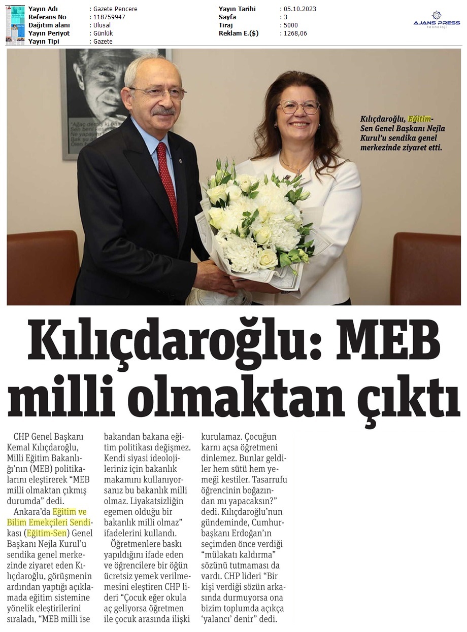 Kiliçdaroğlu: MEB Milli Olmaktan Çıktı / Gazete Pencere
