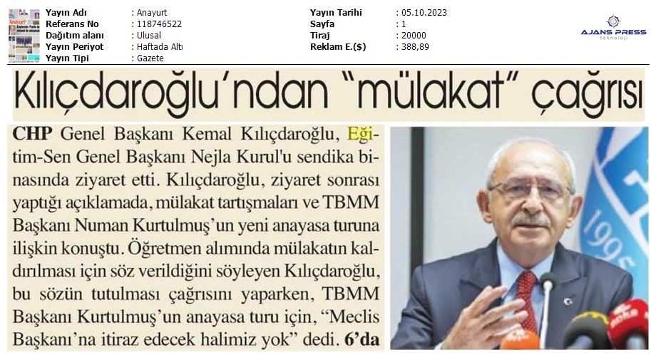 Kılıçdaroğlu'ndan Mülakat Çağrısı / Anayurt