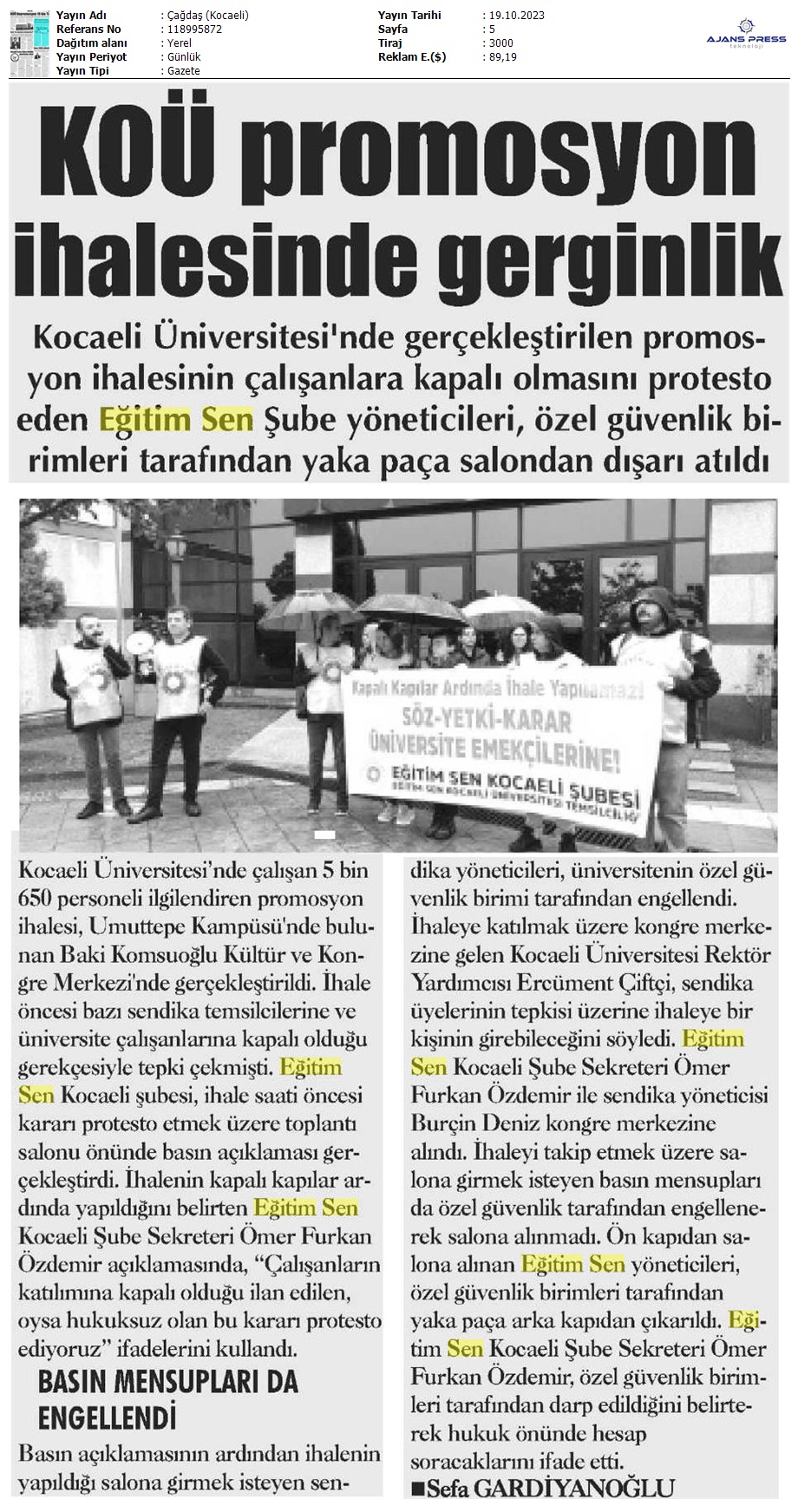 KOÜ Promosyon İhalesinde Gerginlik / Çağdaş (Kocaeli)