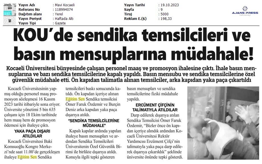 KOÜ'de Sendika Temsilcileri ve Basın Mensuplarına Müdahale / Mavi Kocaeli