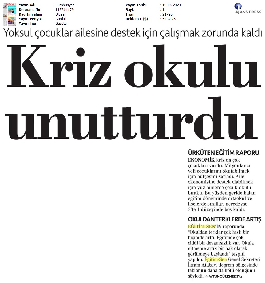 Kriz Okulu Unutturdu / Cumhuriyet