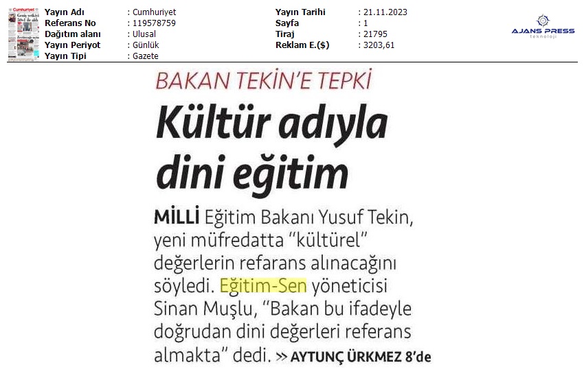 Kültür Adıyla Dini Eğitim / Cumhuriyet