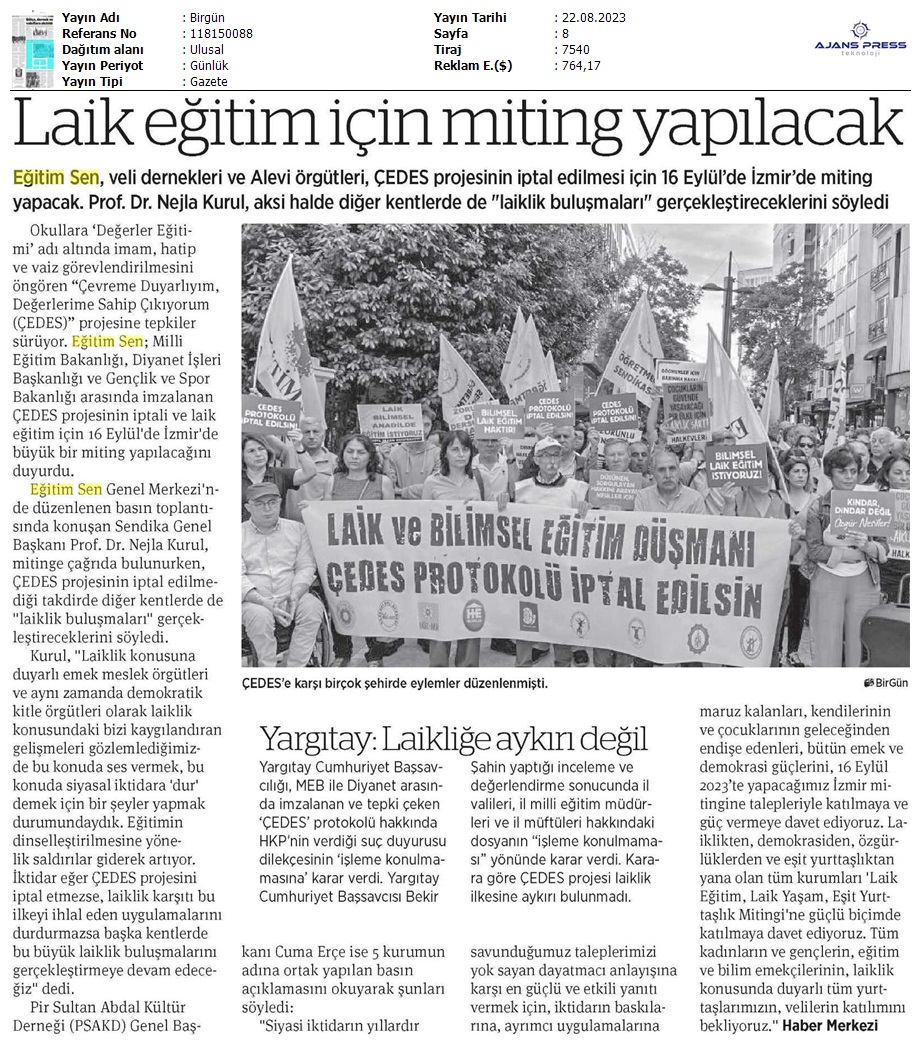 Laik Eğitim İçin Miting Yapılacak / Birgün
